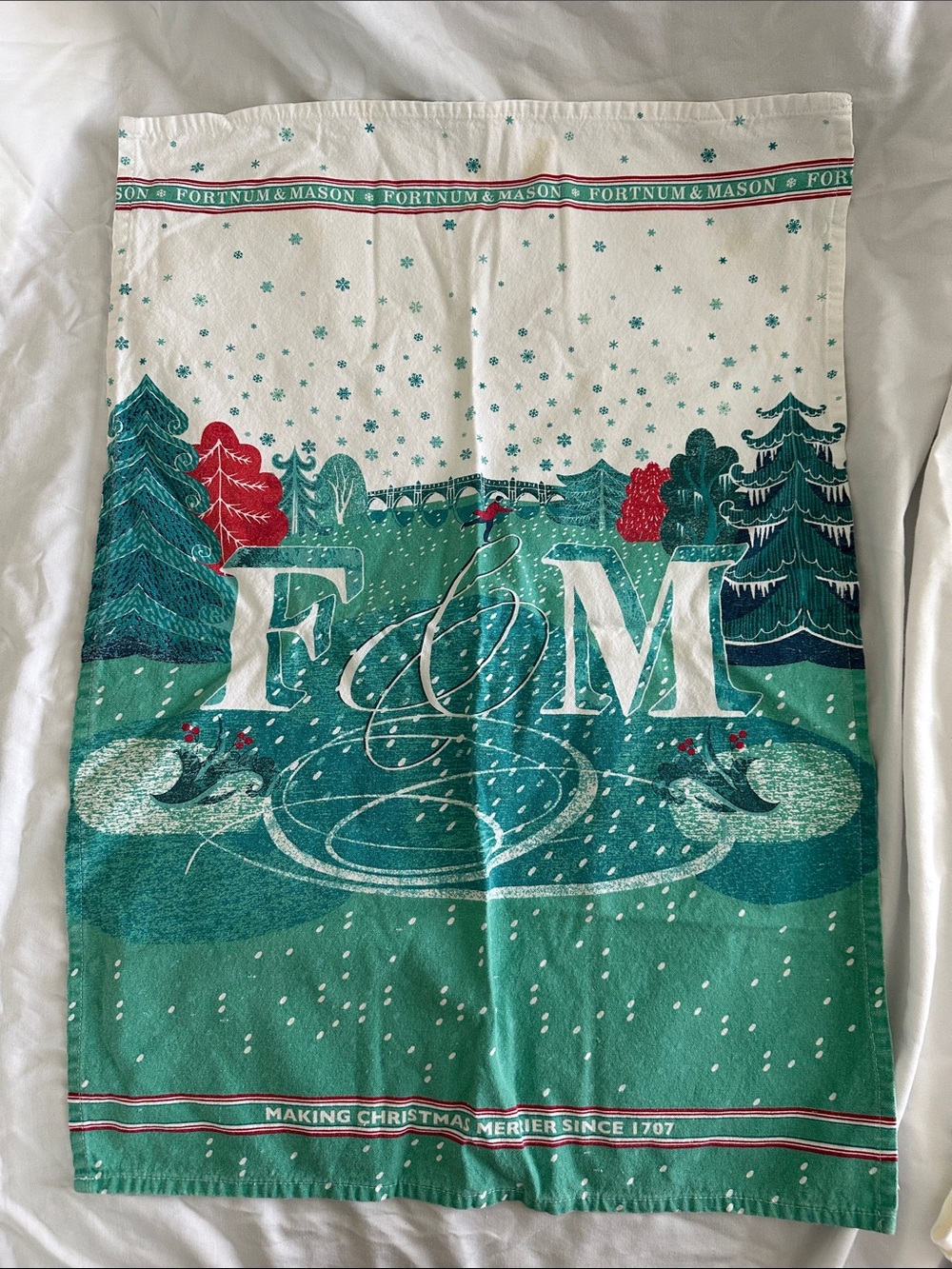 Fortnum & Mason F&M Holiday Tea Towel - Green & White